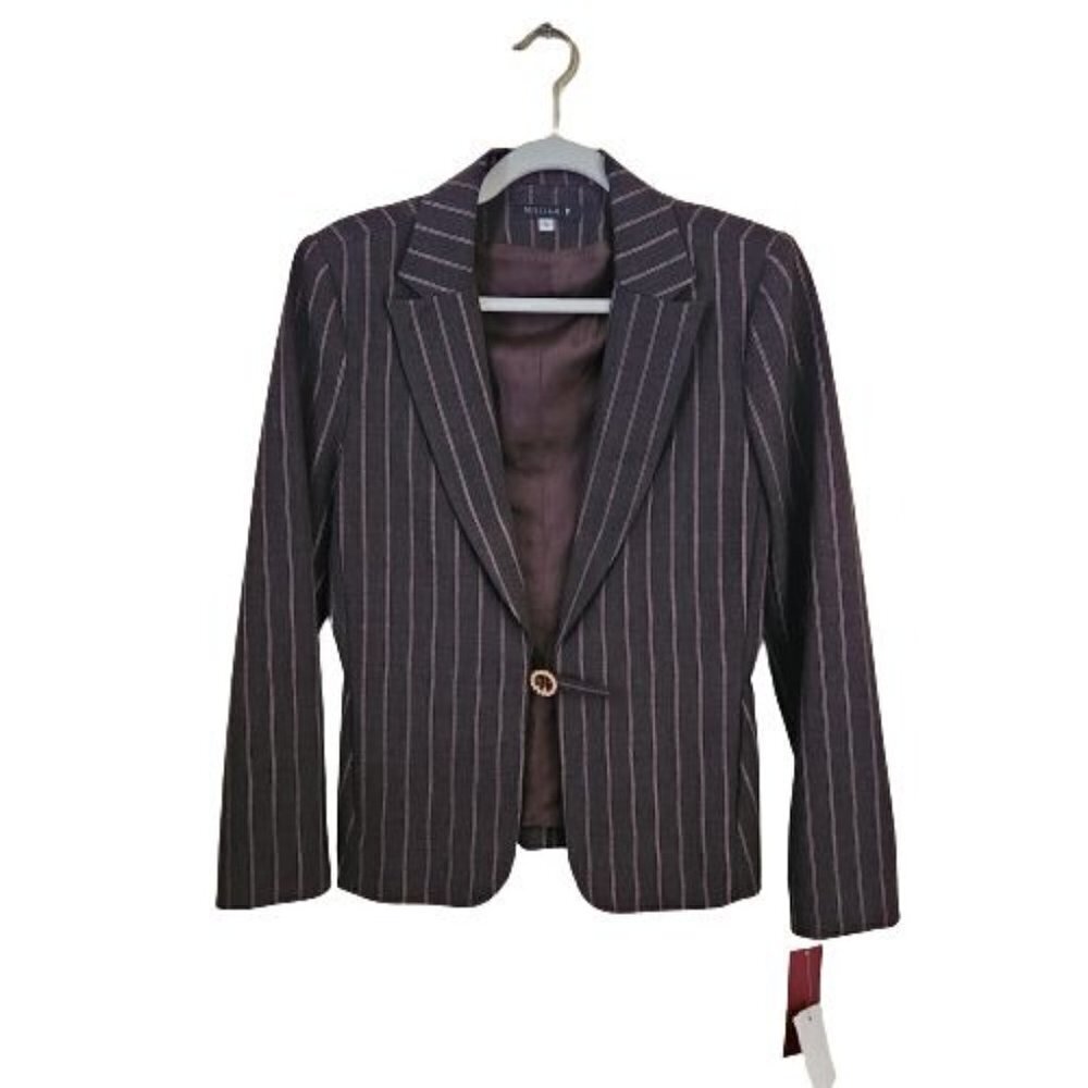 William B NWT Vintage 80s Brown Wool Blend One Rhinestone Clasp Blazer Size S
